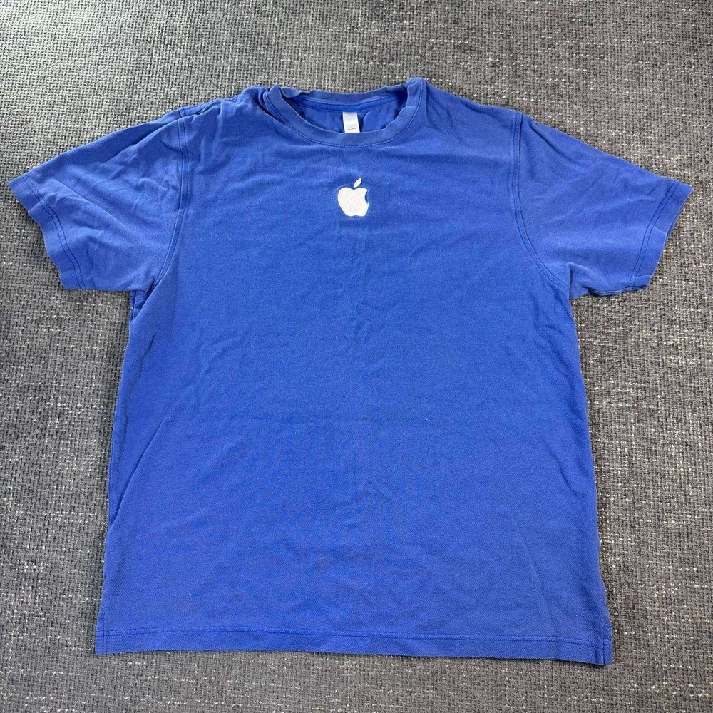 Apple Logo Employee Promo T-Shirt Mens Large Blue Embroidered Tech Y2K